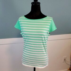 Liz Claiborne Mint White Striped Cap Sleeve Top S